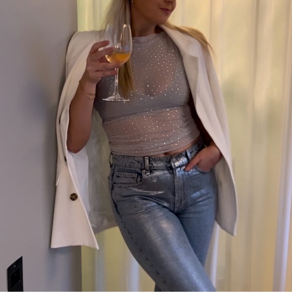 Weekday Diamanté studded Mesh Top - Picture 1 of 8